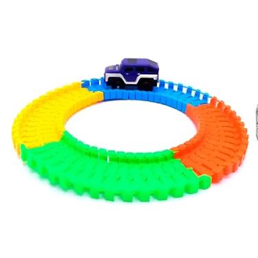 Imagem de Carrinho com Pista Articulada Modular, Motor a Pilha, Plástico Resistente, 9x5x5cm, Brinquedo Educativo para Crianças