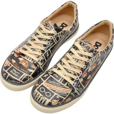 Imagem de DOGO Tênis feminino de couro vegano, feito à mão e exclusivo, Expecto Patronum Harry Potter Design, 34