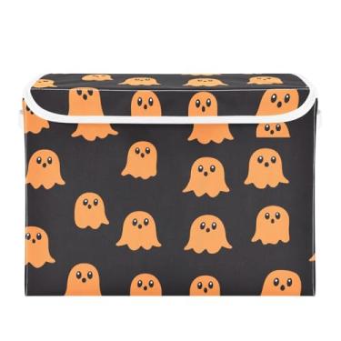 Imagem de CEBUGI Caixas de armazenamento com tampas caixa de armazenamento de tecido dobrável Caixotes organizadores de cubo laranja fantasmas para armário de casa prateleiras de quarto 40 x 30 x 39 cm