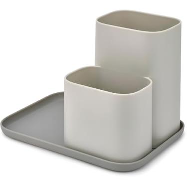 Imagem de Organizador Duplo de Plástico para Bancada, Cinza, com Bandeja, 16,4 x 23,4 x 16,5 cm, Design Minimalista para Cozinha e Banheiro