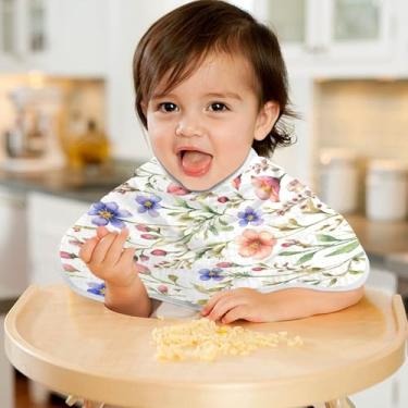 Imagem de CEBUGI Panos para Arrotar Musselina para Bebês 56 x 28 cm Toalhas de Banho Absorventes Macias Flores Primavera Algodão Arrotar Trapos para Bebês Meninos e Meninas Pacote com 2