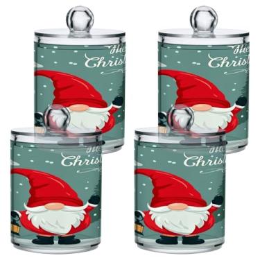 Imagem de STAYTOP 4 frascos de boticário Qtip para banheiro com etiquetas – Recipiente de armazenamento Qtip de plástico transparente para bola de algodão, cotonete, grão de café e gnomos de Natal