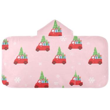 Imagem de Burbuja Toalha de banho com capuz de laço rosa para crianças, toalha de praia de pelúcia macia absorvente para chá de meninas e meninos 3-10 anos, 61 x 127 cm