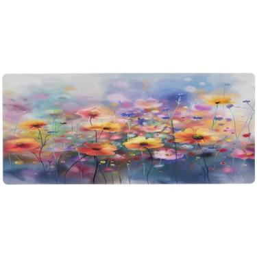 Imagem de xigua Tapete de mouse grande de flores silvestres em aquarela, tapete de mesa antiderrapante 89,9 x 39,9 cm, base de borracha de 3 mm de espessura, protetor de mesa para laptop, mesa de trabalho