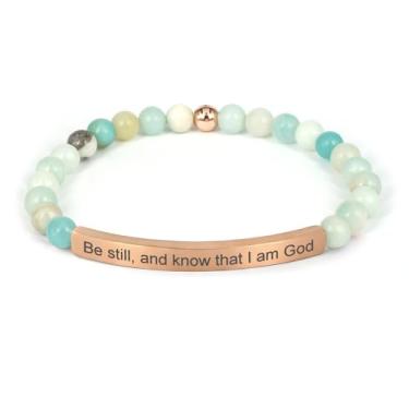 Imagem de cusurlove Pulseira Cristã Inspiradora para Mulheres, Banhado a Ouro 18 K, Biblia Versículo com Contas Amazonita, Presente de Fé Religiosa para Mãe, Filha, Irmã, Amiga, Medium, Pedra Aço inoxidável