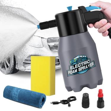 Imagem de aokway Acessórios para kit de lavagem de carro pulverizador de espuma elétrico + toalha de secagem de microfibra + esponja grande, pistola de espuma de lavagem de carro, kit de lavagem de carro