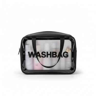 Imagem de Necessaire Transparente para Maquiagem e Viagem Bolsa Organizadora de Higiene Pessoal em PVC Resistente (PRETA)