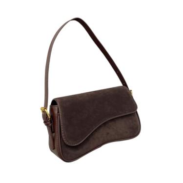 Imagem de RoseSeek Bolsa feminina de couro PU com aba e zíper e alça ajustável, bolsa transversal nas axilas, Marrom café, one_size, Macio