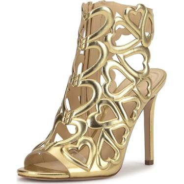 Imagem de Jessica Simpson Sandália feminina de salto Jalina, Couro sintético dourado/transparente, 41