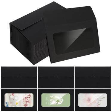 Imagem de Hedume 150 envelopes de cartão de presente de janela preta, capas de cartão de presente de 10 x 6 cm, envelopes de cartões de convite de negócios tamanho de crédito para convites de saudação