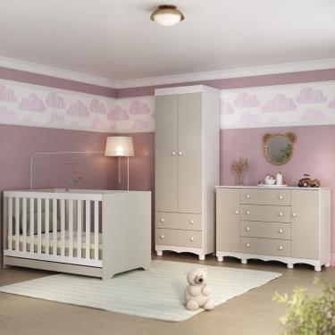 Imagem de Quarto De Bebê Completo Com Berço Americano 3 Em 1 Dengo Multimóveis MP4596 Branco-off White