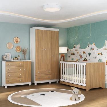 Imagem de Quarto De Bebê Completo Com Berço Americano 3 Em 1 Allegra Multimóveis MP4590 Branco-madeirado