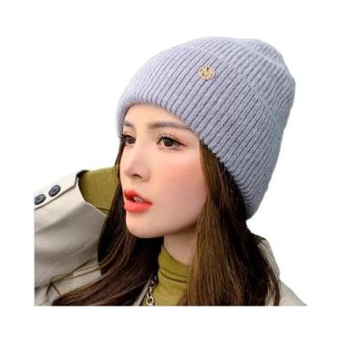 Imagem de Gorro De Inverno Feminino Quente De Tricô À Prova De Vento Cor Lisa Ac