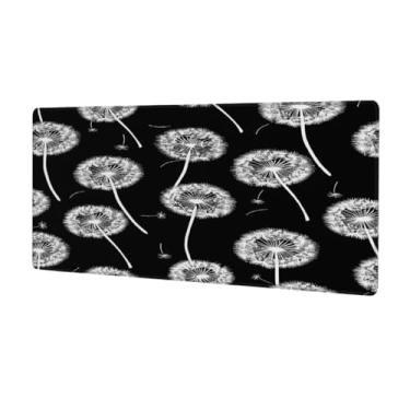 Imagem de Tapete de rato grande com estampa preta de dente-de-leão à prova d'água para computador tapete protetor de mesa com base de borracha antiderrapante para escritório, computador, teclado, laptop e mesa