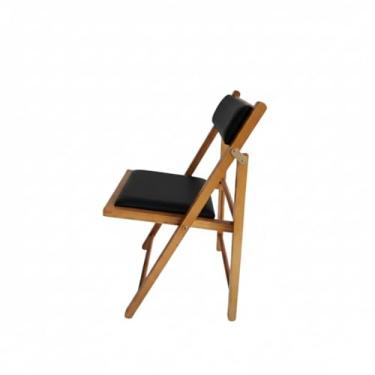 Imagem de Cadeira Dobrável em Madeira Cor Mel com Assento e Encosto Estofados Preebel Courino Preto - Mel