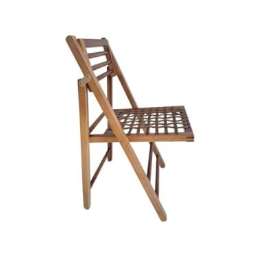 Imagem de Cadeira Dobrável em Madeira com Encosto Palito Reclinável e Assento Corda Náutica Castanho