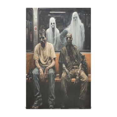 Imagem de Joisal Ghosts Zombies on Subway Toalhas de cozinha a granel super absorvente conjunto de 4 panos de lavagem 71 x 45 cm com laço para pendurar