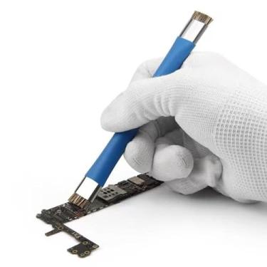 Imagem de Conjunto de escovas de limpeza IC antiestática azul, 2 peças, design de cabeça dupla para reparo de placa-mãe de celular e manutenção de CPU