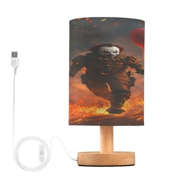 Imagem de Joisal Abajur de mesa curto de palhaço malvado segurando balão para os olhos, luminária pequena para mesa de cabeceira, lâmpadas pequenas para sala de estar