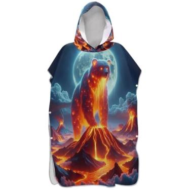 Imagem de Joisal Urso vulcânico luar poncho de surfe para adultos trocador com capuz toalha de praia estampado plus size ponchos femininos com capuz