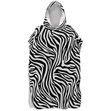 Imagem de Joisal Poncho de surfe plus size trocador de roupão para praia Adul toalha de banho com capuz preto branco listras zebra ponchos de praia para homens
