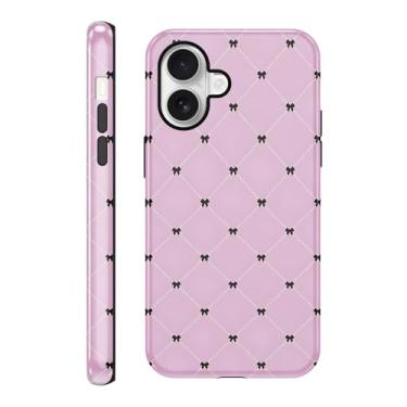 Imagem de FBHGLOA Capa para iPhone 17 de 6,3 polegadas com laço rosa fofo guingão, capa xadrez chique estética com laço híbrida, proteção dupla, TPU macio, policarbonato rígido, à prova de choque, antiarranhões