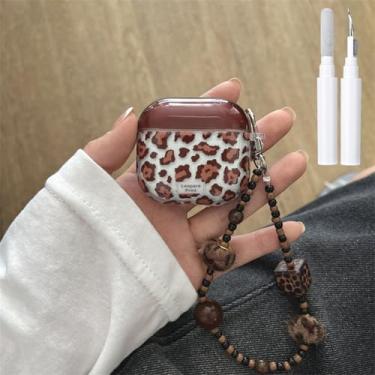 Imagem de inewateri Capa compatível com AirPods 4 com kit de limpeza, lindo design de estética marrom, leopardo, à prova de choque, moderno, com contas, capa para chaveiro para meninas e mulheres - marrom