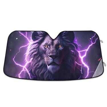 Imagem de Protetor solar preto leão roxo relâmpago para para-brisa de carro protetor solar retrátil personalizado caminhão para para-brisa dianteiro de carro L, 144,8 cm x 80 cm