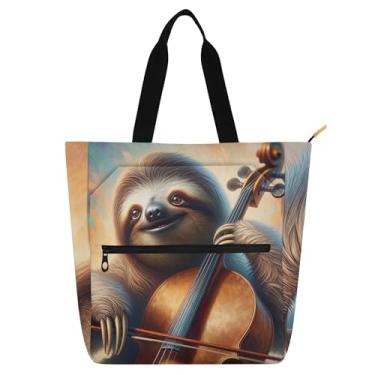 Imagem de Linda bolsa feminina para violoncelo preguiça para trabalho em lona escolar bolsa de livros para uso diário para amantes de livros presentes