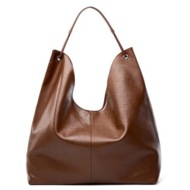 Imagem de Bolsa feminina de couro legítimo, bolsa clássica Hobo, bolsa de couro bovino de qualidade para mulheres, Marrom