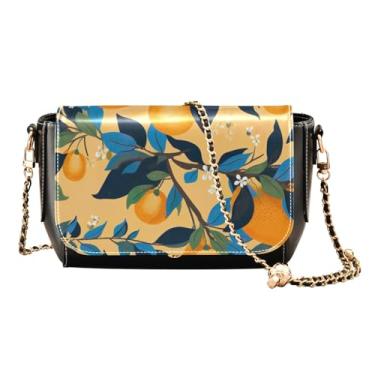 Imagem de Laranjas em uma bolsa transversal de couro amarela para mulheres, bolsas de couro para mulheres bolsa transversal, Laranjas em amarelo-3, One Size