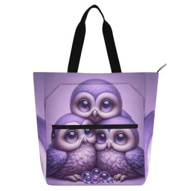 Imagem de Sacola floral com corujas de lavanda para mulheres, trabalho, faculdade, escola, bolsas, bolsas, reutilizáveis, para amantes de livros, presentes