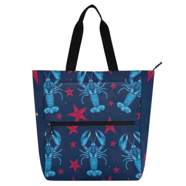 Imagem de Sacolas de trabalho femininas com estrela de lagosta náutica azul com zíper, bolsa de praia, carteiro, livros, presente