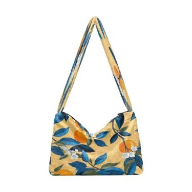 Imagem de Bolsas de ombro femininas coloridas papagaios e flores azuis, bolsas femininas, bolsas de livro para mulheres, Laranja azul ramo laranja-1, One Size