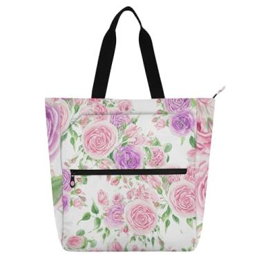 Imagem de GAIGEO Bolsa de trabalho feminina rosa e roxa em aquarela de lona para professores de faculdade, presente para amantes de livros