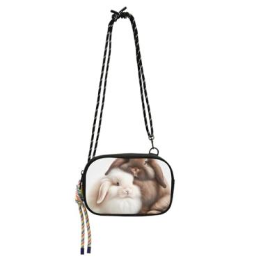 Imagem de TSENQUE Bolsa tiracolo pequena para mulheres, coelhinhos, fofa, carteira para celular, carteira feminina de viagem, bolsa de ombro pequena