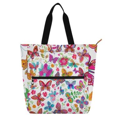 Imagem de GAIGEO Sacola colorida de borboletas brilhantes para crianças e mulheres, escola, trabalho, viagem, livro, bolsa com zíper