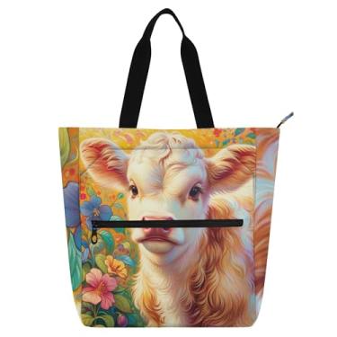 Imagem de GAIGEO Lindas bolsas de trabalho com estampa de vaca Highland para mulheres, bolsa de lona, bolsa de mão para professores de faculdade, escola, com compartimentos