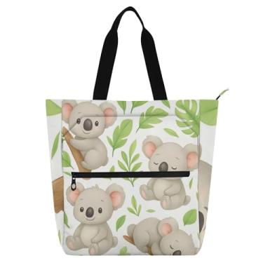 Imagem de GAIGEO Sacolas femininas fofas de desenho coalas com folhas verdes para trabalho, lona, escola, bolsa de livro, reutilizável, presente para amantes de livros