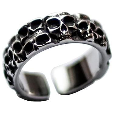 Imagem de ZMY Home Anel de caveira da morte para homens, joias de aço inoxidável, anéis de motociclista, anel de morte assustador, crânio para presentes, Metal, Sem pedra preciosa