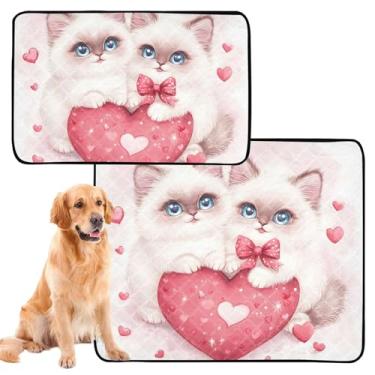 Imagem de TSENQUE Cute Cat Valentines Ragdoll tapetes laváveis para xixi tapetes reutilizáveis para animais de estimação tapete de gaiola de cachorro fofo impermeável absorvente almofadas de treinamento penico