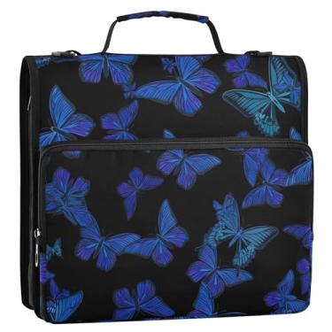 Imagem de Organizador de fichário com zíper, borboletas de flor de crisálida azul, 3 cm, 3 anéis, bolsa de fichário resistente para estudante com alça para portfólio escolar e suporte de pasta de anel