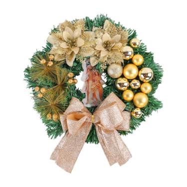 Imagem de Sclmgo Guirlanda de Natal Artificial, Guirlanda de Advento, Guirlanda para Porta com Arame Flexível E PP, Incluindo Bolas de Natal para Festas em Casa, Ouro 30cmx30cmx8cm