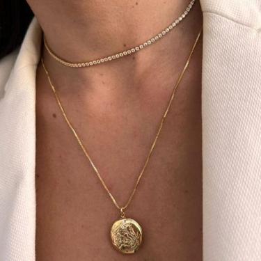 Imagem de Colar Flor Relicário Luxo Ouro 18k Garantia Lindo Presente Semijoia An