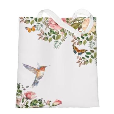 Imagem de OHZOLLAN Bolsa feminina de lona de beija-flor com folhas verdes e pássaros de grande capacidade para compras de supermercado com bolsos internos com zíper