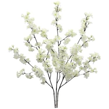 Imagem de JOJAZE 3 ramos artificiais de flor de cerejeira para decoração interna de primavera, verão, flores falsas, flores falsas de seda branca para mesa de centro de mesa de festa de casamento