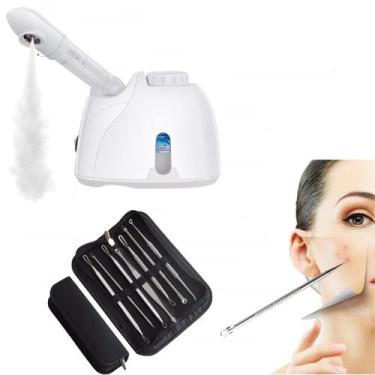 Imagem de Kit Vaporizador Facial Ozônio + Kit Curetas Removedor Cravos - K-33S, 