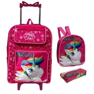 Imagem de Mochila Escolar Infantil Kit Com Lancheira Estojo Menino e Menina de C