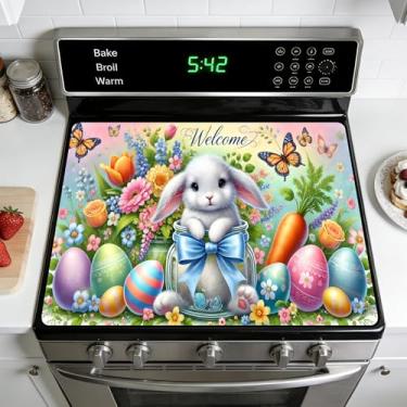 Imagem de Capa superior de fogão de Páscoa para fogão elétrico: capas de fogão de vidro, protetor de tampa de fogão de vidro resistente ao calor, design de coelho (M2501111)