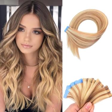 Imagem de Czrleaty Extensões De Cabelo Humano Loiro Mel, Fita Adesiva Invisível, Mini Extensões, Liso, Remy, Para Mulheres